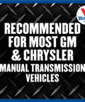 Synchromesh Manual Transmission Fluid recommended for GM and Chrysler vehicles, manual transmission text overlay on dark pattern
