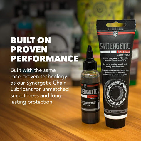 All Purpose Bike Grease For Bearings, Bushings, Threads And Sliding Surfaces That Cuts Friction Up To Fifty Percent And Slashes Wear Up To Ninety Percent, Delivering Oil Like Low Friction With Thick Wear Resistant Protection By SILCA Synergetic tubes on table