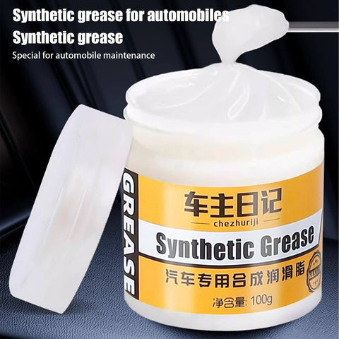 Jar of synthetic grease for automobiles with open lid, labeled for car maintenance, 100g size, Door Car Grease Multifunctional Rails Lubricant