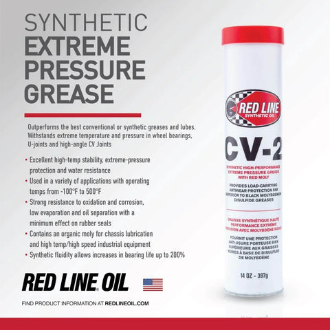 High Performance CV2 Synthetic Grease Cartridge With Red Moly For Wheel Bearings U Joints And CV Joints 14 Ounce Tube shown