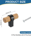 6 Pcs T Bar Wooden Drawer Pulls Beech Wood With Black Finish Single Hole Dresser Knobs Includes M4x25mm Screws for Cabinets