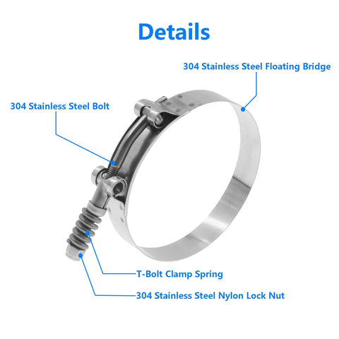Spring Loaded T Bolt Clamps Set Of 4 Stainless Steel 304 Waterproof Exhaust Intercooler And Intake Hose Clamps with labeled parts
