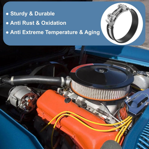 122 To 130 Mm T Bolt Hose Clamp 2 Pack Rubber Cushioned Intake Intercooler Pipe Clamps 304 Stainless Steel Radiator Hose Clamp For 4.8 To 5.12 Inch Pipe With Fine Polish And Durable Automotive Grade Construction on a car engine.