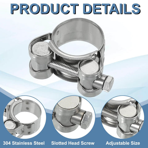 23 To 25 Mm T Bolt Hose Clamp Pack Of 2 For Intercooler Tubing And Radiator Hoses In 0.91 To 0.98 Inch Pipe Made Of 304 Stainless Steel