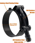 Side view of black-coated 304 stainless steel T-bolt hose clamp with M6 bolt and floating bridge for 95-103mm hoses.