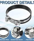 122 To 130 Mm T Bolt Hose Clamp 2 Pack Rubber Cushioned Intake Intercooler Pipe Clamps 304 Stainless Steel Radiator Hose Clamp For 4.8 To 5.12 Inch Pipe With Fine Polish And Durable Automotive Grade Construction, detailed view showing stainless steel material and rubber cushion.