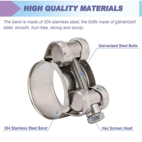Four Pack 1.05 Inch T Bolt Hose Clamps 304 Stainless Steel Heavy Duty Turbo Intake Clamp With Flanging Design