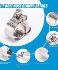 24-Piece T Bolt Hose Clamps Set For Fuel Lines And Intercooler Piping 17-43mm Working Range 304 Stainless Steel Details