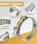 16 Piece Set T Bolt Hose Clamps 304 Stainless Steel Heavy Duty Turbo Intake Intercooler Clamps With 50 To 116 Millimeter Range