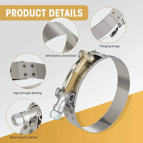 16 Piece Set T Bolt Hose Clamps 304 Stainless Steel Heavy Duty Turbo Intake Intercooler Clamps With 50 To 116 Millimeter Range