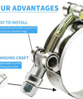 Close-up of a 12 Piece Peromi T Bolt Radiator Hose Clamp Set Heavy Duty Stainless Steel Clamps In Six Sizes