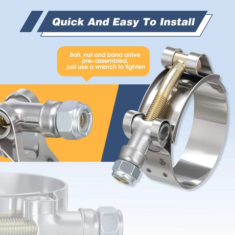 20 Pack T Bolt Hose Clamps Set With Six Sizes For Universal Fit 28 To 64mm 0.75 To 2 Inch Hose ID, stainless steel clamp close-up.