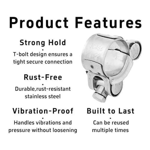 4Pcs T Bolt Hose Clamps 304 Stainless Steel Adjustable Heavy Duty Pipe Strap Clamps for secure seal and rust resistance