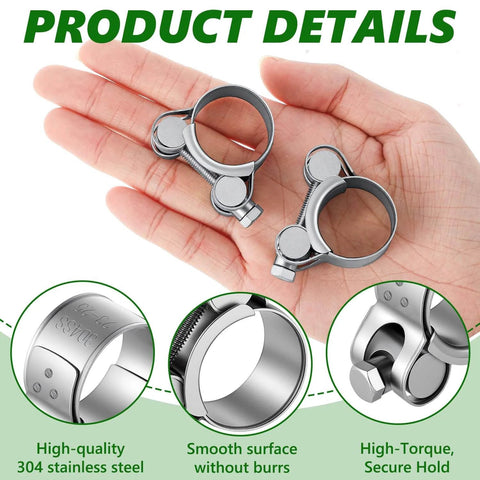 Hands holding 10 Pack T Bolt Hose Clamps 23 To 25 Mm Outer Diameter Heavy Duty Stainless Steel 304 T Slot Clamp for radiator diesel heater exhaust.