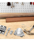 Front view of 4Pcs T Bolt Hose Clamps 304 Stainless Steel Adjustable Heavy Duty Pipe Strap Clamps on a workbench
