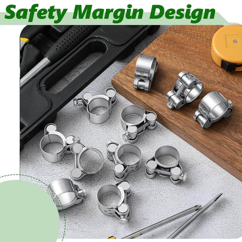 10 Pack T Bolt Hose Clamps 23 To 25 Mm Outer Diameter Heavy Duty Stainless Steel 304 T Slot Clamp arranged on table with tools