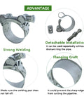Image showing Premium T Bolt Hose Clamps 48-51mm Heavy Duty Adjustable Tube Clamps with detachable installation and strong welding features.