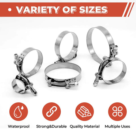 6 Pack 1 Inch T Bolt Hose Clamps Stainless Steel 304 Heavy Duty Leak Proof Clamp Set Fits 32mm To 37mm Band Range