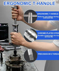 Hands using 12PCS Blind Hole Bearing Puller Set with Slide Hammer in workshop, showcasing ergonomic T-handle and chrome-plated steel.