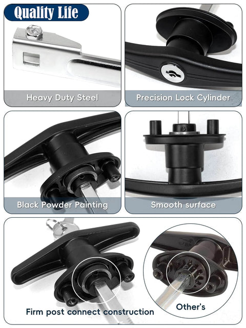 Left T Handle Camper Shell Lock Replacement Kit For Truck Cap With Keys Durable Lock Latch For Truck Bed Topper Rear Door Fits Left Side Replacement Replaces Nonworking Locks With Secure Key Access features and close-up details