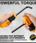 Hands using T-handle from Thirty One Piece Hex Key Set With Long And Short Allen Keys In Metric And SAE Sizes showcasing torque features.