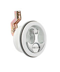 T Handle Latch With Keyed Lock For Marine And Freshwater Boats Use Three Inch Outside Diameter Two And A Half Inch Cut Out White Chrome Plated Finish Three Eighths Inch Metric Shaft
