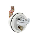 T Handle Latch With Keyed Lock For Marine And Freshwater Boats Use Three Inch Outside Diameter Two And A Half Inch Cut Out White Chrome Plated Finish Three Eighths Inch Metric Shaft