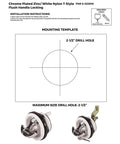 T Handle Latch With Keyed Lock For Marine And Freshwater Boats Use Three Inch Outside Diameter Two And A Half Inch Cut Out White Chrome Plated Finish Three Eighths Inch Metric Shaft shown with installation template and view of latch components.