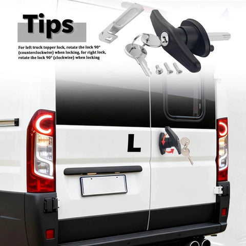 Upgrade your camper shell with a sturdy T-handle lock kit featuring a cam and two keys for secure, convenient access.