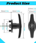 Dual locking T-handle kit for truck caps, left and right, shown with product dimensions in black and silver finish.