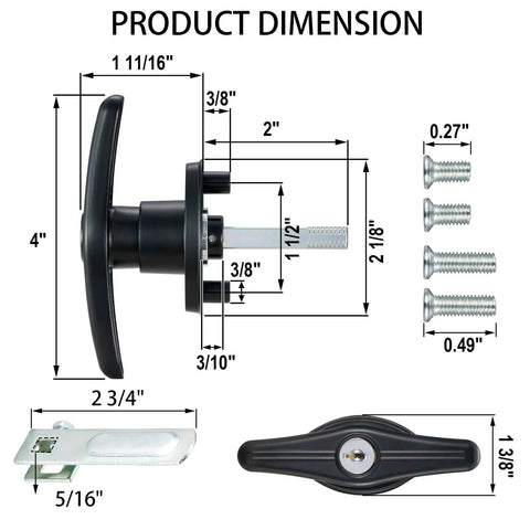 Durable zinc alloy THandle lock set for truck cap and camper shell delivers rust resistance and secure protection, with four matching keys and two screw sizes for quick, straightforward installation and long lasting security.