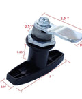 Side view of 2 Pack T Handle Lock Cam Lock Swing Knob, zinc alloy construction, fits 0.07 to 0.15 inch panel, black finish.