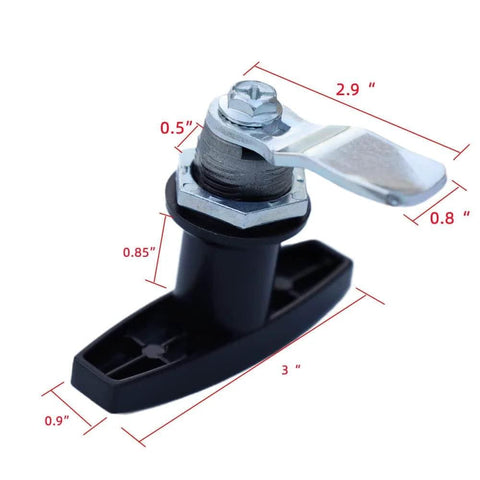 Side view of 2 Pack T Handle Lock Cam Lock Swing Knob, zinc alloy construction, fits 0.07 to 0.15 inch panel, black finish.