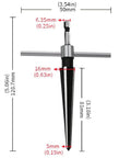 Two Piece T Handle Taper Reamer Set For Bridge Pin Holes Pro Grade With Six Fluted Chamfer Reamers showing size dimensions.