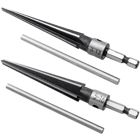 Two Piece T Handle Taper Reamer Set For Bridge Pin Holes Pro Grade With Six Fluted Chamfer Reamers For Woodworking One Eighth To One Half Inch And Three Sixteenth To Five Eighth Inch Eyech
