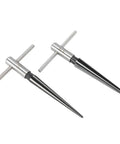 2 Pack Tapered Reamer T Handle 6 Fluted Chamfer Bridge Pin Hole Handheld Reamer Set For Quick Deburring In Metal Wood Plastic And More Includes Sizes From One Eighth To One Half Inch And Three To Thirteen Millimeters And Five To Five Eighths Inch And, showing two reamers with T-handles and fluted design.