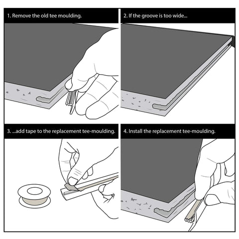Step-by-step installation guide for White T Molding For Thirteen Sixteenths Inch Panels With Center Barb Game Room Ready Edge Trim.