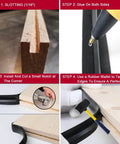 Step-by-step installation of 25 Ft White 3/4 Inch Plastic Center Barb T Molding Edge Banding, Flexible PVC Rubber Trim on plywood.
