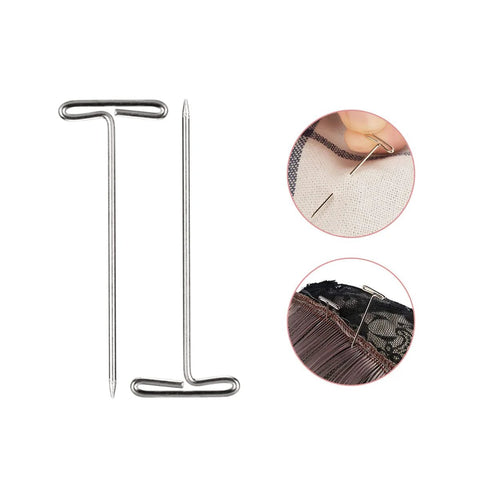 2 Inch T Pins Set of 100 Nickel Plated Steel Pins with Plastic Storage Box for Knitting Wigs Sewing Crafting and Office Boards shown in use