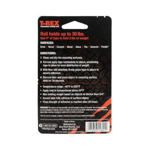 Back of package for Heavy Duty Clear Double Sided Mounting Tape For All Weather Indoor And Outdoor Use 1 Inch By 60 Inch Roll