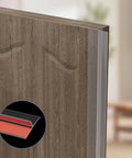 T-Shaped Door Draft Stopper, 1.97 in x 20 Ft Silicone Seal Strip for Windows Gaps shown installed on wooden door edge