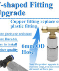T-shaped copper fitting and 6mm OD hose component from Heavy Duty Air Blow Gun Kit with Sixteen Foot Pneumatic Hose One Quarter Inch Quick Connect And Six Millimeter Outer Diameter For Auto Shops Garages Workshops And Industrial Cleanups For Rapid Dust And Debris Removal.