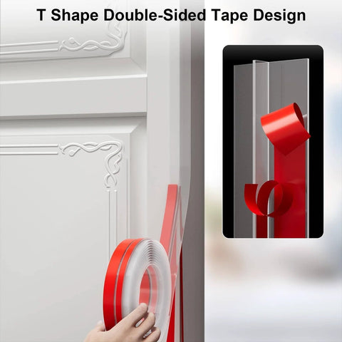 T-Shaped Door Draft Stopper, 1.97 in x 20 Ft Silicone Seal Strip for Windows Gaps being applied along door edge