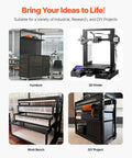 Collage featuring black 3D printer, DIY storage, workbench, and furniture made with 4PCS 23.6 in T Slot 4040 Aluminum Extrusion Profile.