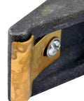 Adjustable Clamp Assembly for Mill Tables T Slot Three Eighths Inch By Sixteen Thread Three Inches Long One Piece Quick Setup Instant Height Adjustment Clamping Range Up To One And Three Quarters Inches Width One And A Quarter Inches Per Each, corner view with metal detail.