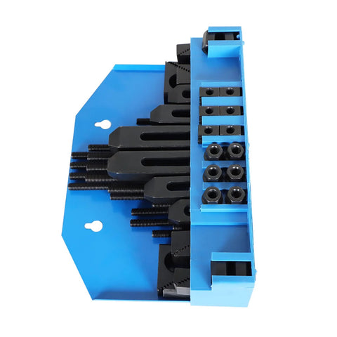 58-piece T-slot clamping kit for Bridgeport mill setup with studs, T-nuts, and blocks for secure milling operations.