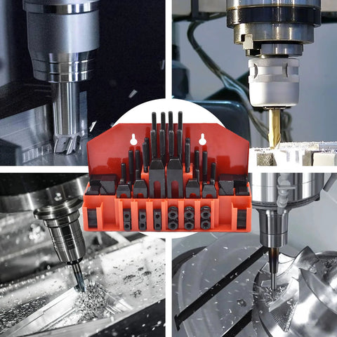 Pro Series WFLNHB 58 Piece T Slot Clamp Kit For Milling Machines Seven Sixteenths Inch Slot And Three Eighths Inch Sixteen Thread Studs Hold Down Clamps Shop Grade Quality For Bridgeport Mills And Heavy Duty Milling Projects