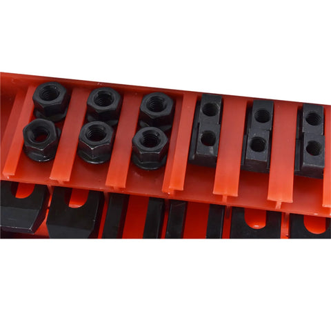 Heavy Duty 58 Piece T Slot Hold Down Clamp Kit Pro Grade For Milling Machines Seven Sixteenth Inch Set with black nuts and storage box
