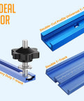 T Track Bolt Knob Kit For Woodworking Jigs And Fixtures with star knob on blue T-tracks showing versatility for mounting