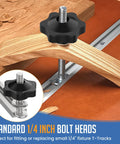 T Track Bolt Knob Kit For Woodworking Jigs And Fixtures 10 Sets 1/4-20 Bolts With Washers And Star Knobs shown in use